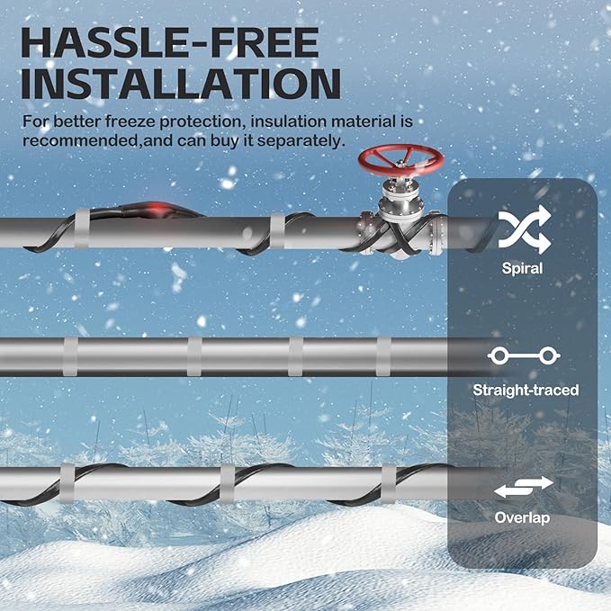 4FT（3FT-200FT） Pipe Heating Cable for Pipe Freeze Protection, Heat Cable for Water Pipes(Metal and Plastic), Pipe Heat Tape Keeps Water Flowing at -40°F 5w/ft, 120V Plumbing fixture