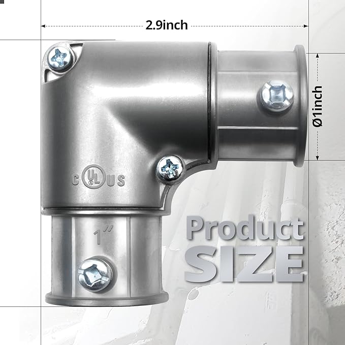 10 Pcs EMT Conduit Fittings Inside Corner Pull Elbow, EMT 90 Degree Metal Conduit Capped Corner Coupling, Combo Head Set Screw, Zinc Die Cast, Silver (1 Inch)