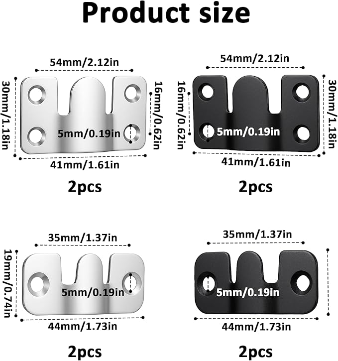 4 Pairs Flush Mount Bracket with Screws Stainless Steel Heavy Duty Photo Frame Hook Furniture Connector Art Gallery Wall Mount Hardware for Hanging Large Picture Display (Silver, Black)