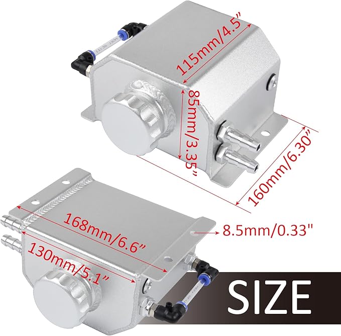 Coolant Radiator Tank Reservoir Expansion Overflow Tank Universal 1L Aluminum Silver