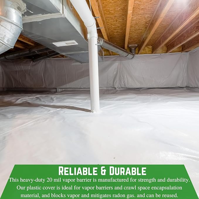 Farm Plastic Supply - Crawl Space Vapor Barrier - 20 mil - Thick Plastic Sheeting, Drop Cloth Moisture Barrier for Crawl Space Encapsulation, Heavy Duty Polyethylene, Panda Film(18' x 100)