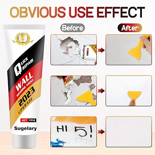 Sugelary Drywall Patch Repair Kit with Scraper, Wall Spackle Paste, Mending Agent Quick and Easy Solution to Fill The Holes for Home Wall, Plaster Dent and Wood Scratch Repair