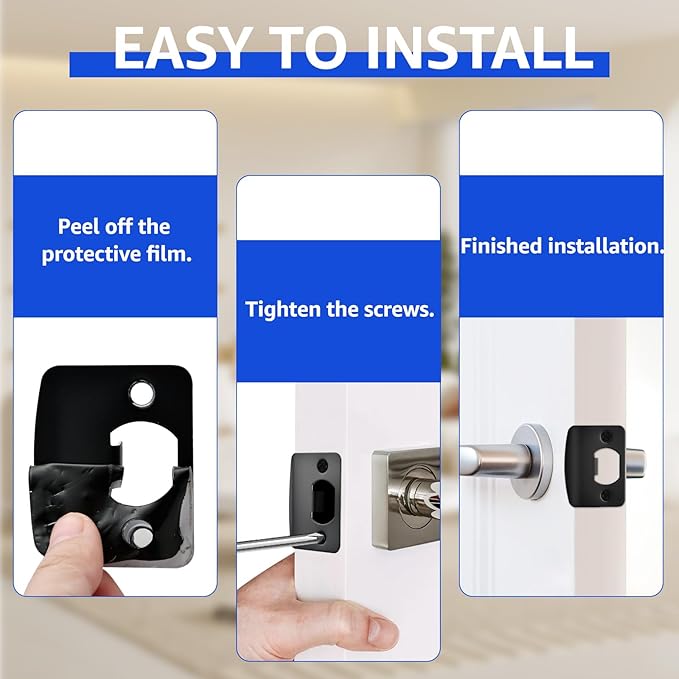 12 Pcs Deadbolt Strike Plate, Stainless Steel Round Corner Door Strike Plate Black Deadbolt Covers Door with Screws Reinforcement Kit