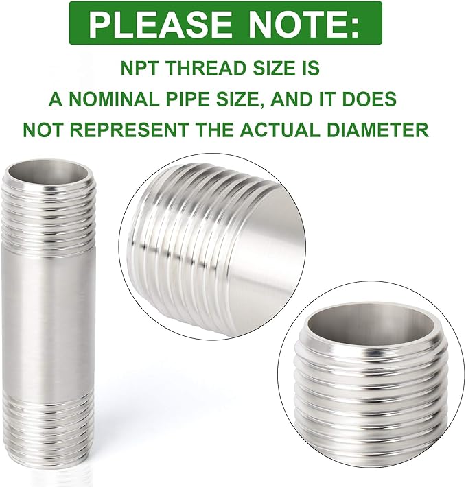TAISHER 4PCS Stainless Steel Pipe Fittings, 1/2" NPT x 1/2" NPT Male Threaded, 2" Length Nipple Cast Pipe