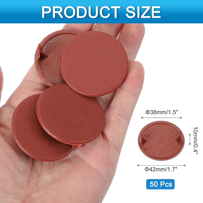uxcell 50Pcs Plastic Hole Plugs, 1-1/2"(38mm) Flush Type Panel Round Screw Caps Cover Fastener Knockout Locking Plugs for Furniture Insert End Caps Panels, Red Brown