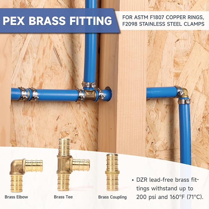 iCRIMP Ratchet Cinch Tool with Removing Function for 3/8 to 1-inch Stainless Steel Clamps and 20pcs 1/2-inch PEX Clamps and 12pcs 1/2-inch Pex Fittings