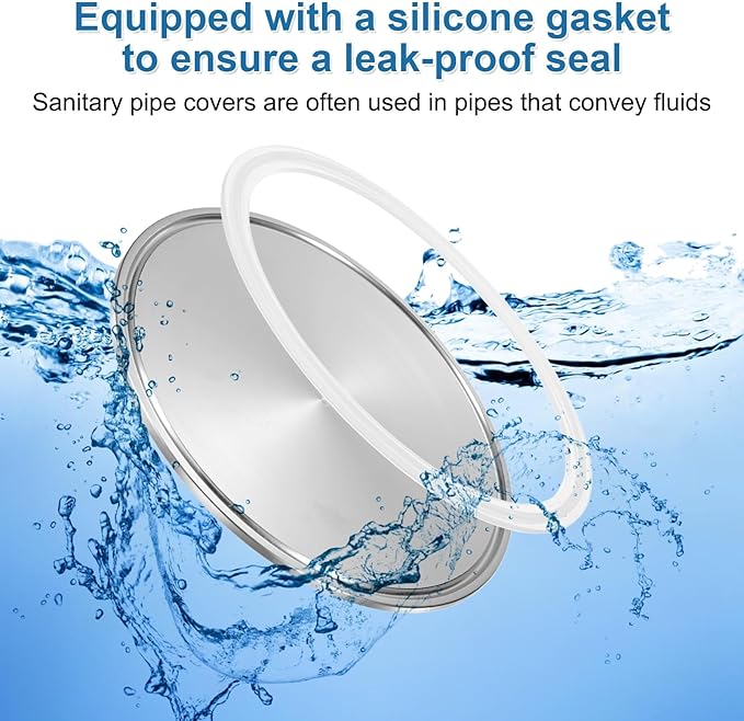 uxcell Stainless Steel Sanitary Fitting Clamp End Cap 5" (130mm) Solid Tube End Cap with Silicone Gasket for Food Beverage Cosmetics Factory Pipes