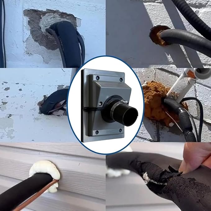 HVAC Wall Penetration Cover Air Conditioner Pipe Insulation Kit Wall Sleeve Seal Plate AC Line Insulation and AC Pipe Insulation for Efficient (White Sealing Plate (6cm) + Protective Cover)