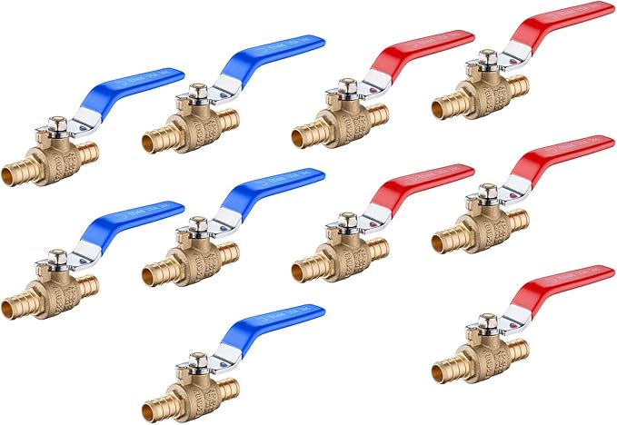 (Pack of 10) EFIELD 1/2 Inch Pex Crimp Brass Full Port Shut-off Ball Valve for Hot and Cold Water, UPC Certified,(VALVE003)