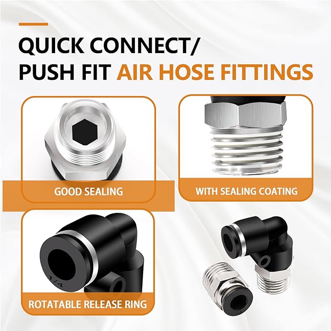 mankk 116PCS Quick Connect Air Hose Fittings Kit 35 Sizes 1/8" 1/4" 5/16” 3/8" 1/2",4/6/8/10mm Push to Connect Fittings Air Line Fittings Quick Release Pneumatic Kit