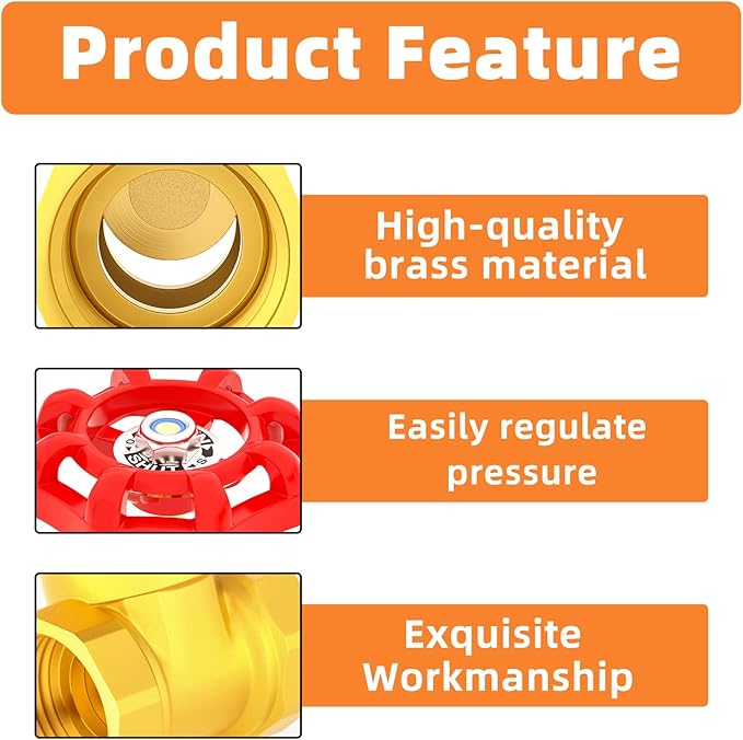 GASHER 2PCS Brass industrial Globe Valve, 1/2" NPT DN15 Female with Wheel Handle,Globe Valve Tool For Water, Oil, Gas