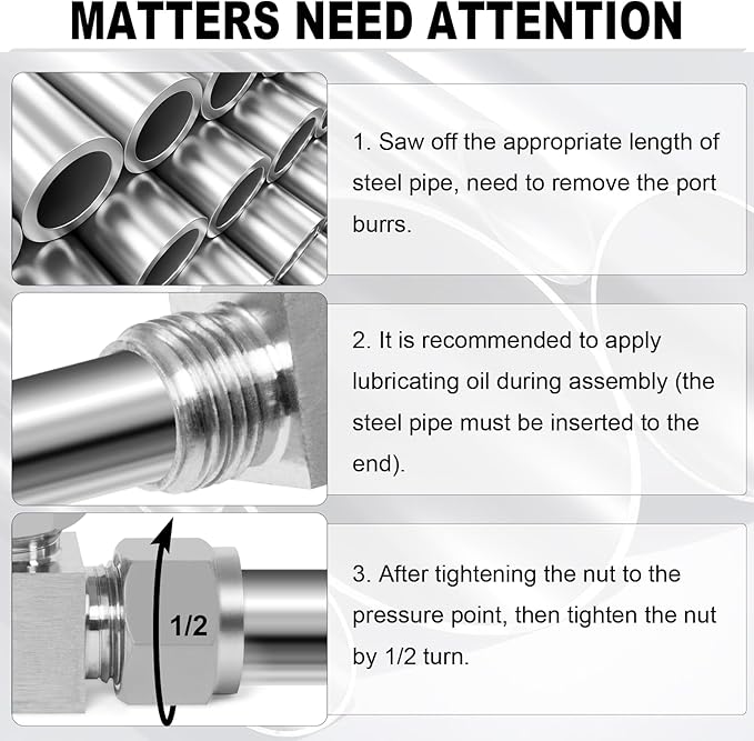 ChillWaves 304 Stainless Steel Tee Compression Tube Fitting, 1/4" OD x 1/4" OD x 1/4" OD Compression Union Connector(2-PACK)