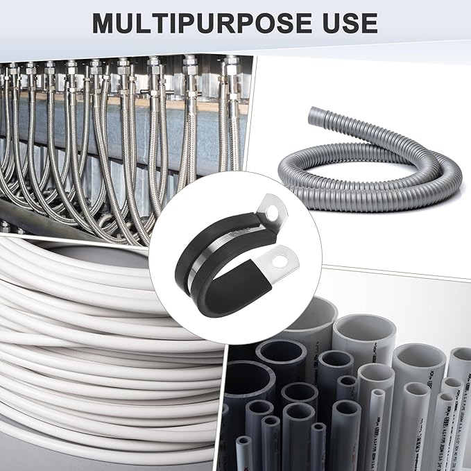 20-Pack Cable Clamps, 1-1/32 Inch/ 26 mm 304 Stainless Steel Rubber Cushioned Insulated Cable Clamp R Shape Metal Holder for Tube/Wire/Pipe/Loop Installation