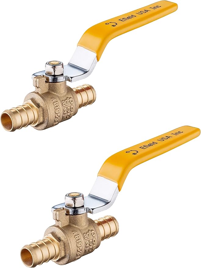 2-Pack EFIELD shut off valve 3/4 Inch Pex Brass Full Port Yellow Level, UPC Certified (Pack of 2),(VALVE016-2PCS)