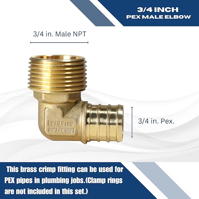 XFITTING 10 Pcs Barb Crimp 3/4 Inch Pex Male Elbow, 3/4 Inch Pex Male Threaded Elbow