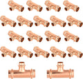 20-Pack GUOFIS Copper Press Tee,3/4" x 3/4"x 1/2" Tee Fittings for Copper Tube Connection with Stop(PRESS018-20Pack)