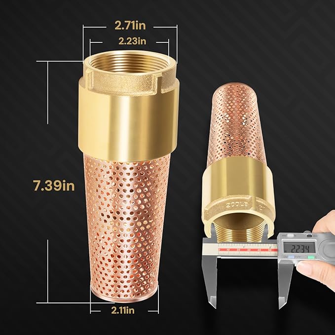 2" One-Way Foot Valve, No-Lead Brass With ZEBRA MUSSEL Strainer to Filter Impurities, No Return Valves Prevent Backflow of Media for Irrigation Water Pump