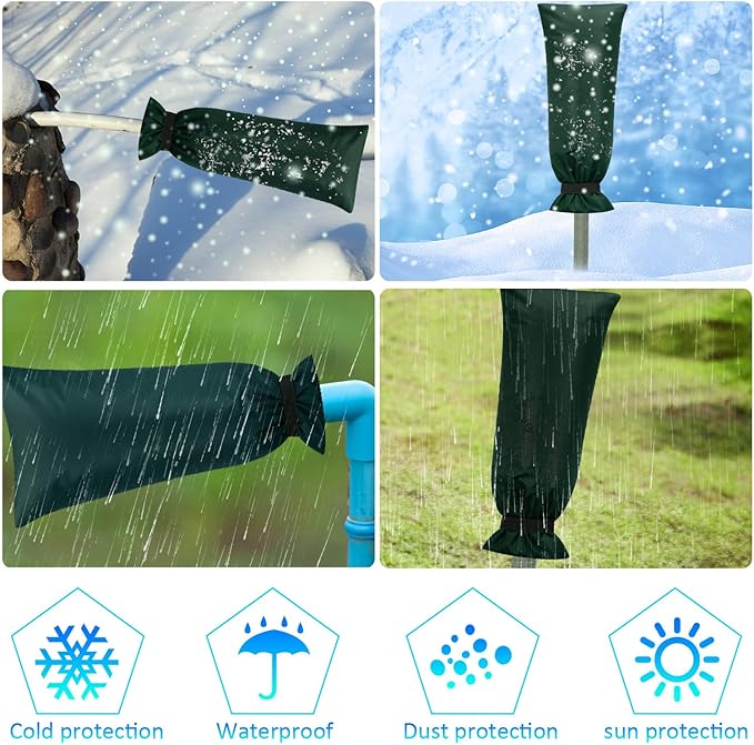 Frienda Outdoor Faucet Cover for Winter Freeze Protection 25'' x 10'' Winter Outside Large Backflow Preventer Insulation Spigot Hose Bib Cover for Garden Lawn Faucet Yard Hydrant(Green,2 Pieces)