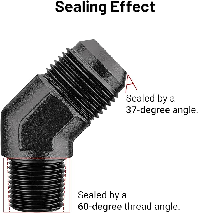 EVIL ENERGY 12AN Male Flare to 1/2" NPT Pipe 45 Degree Fitting Adapter Aluminum Black