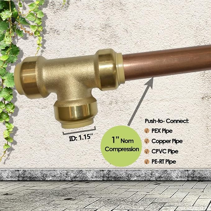 HQMPC 1" Pex Fitting Pex tee 6 Pcs Push Fit Plumbing Tee, Push-to-Connect Plumbing Fittings, Brass Pipe Connector T Fittings for Copper, PEX, CPVC, No Pb (6pcs, 1 Inc)