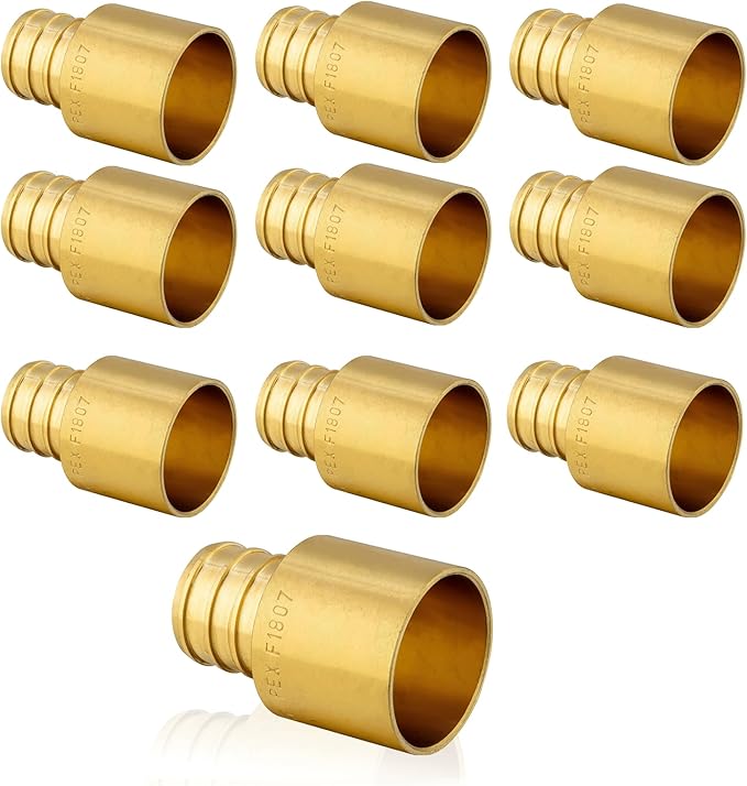 (10-Pack) PEX Fittings, Pex 3/4"x1" Female Sweat Copper Adapter, Brass Crimp Fittings, for PEX Tubing Pipe Plumbing, ASTM F1807(PEX1807135-10Pack)