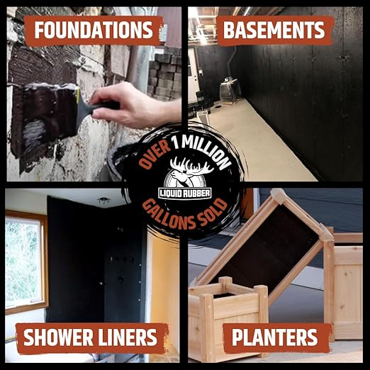 Liquid Rubber Basement and Foundation Repair Sealant - Waterproof Concrete Sealer & Crack Filler - Flexible Coating for Indoor & Outdoor Use - Waterproofing Paint - Black, 12 Pack