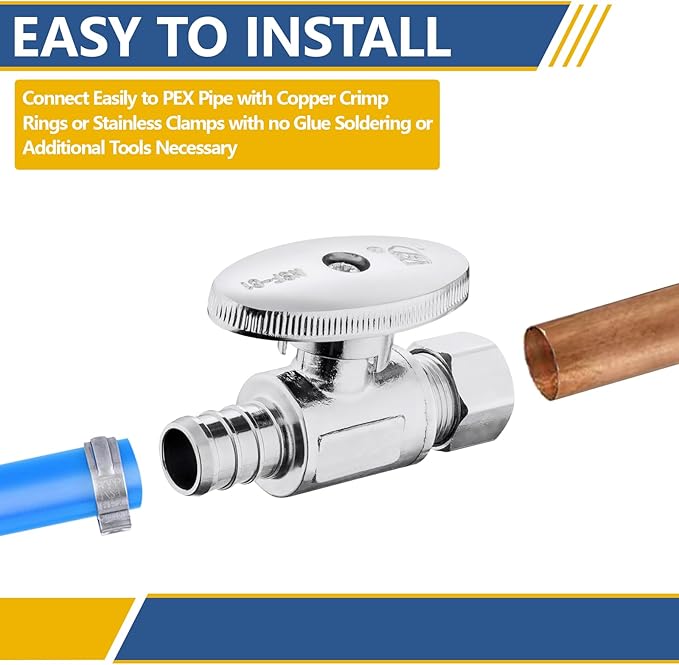 Straight Stop Valve,1/2 Inch Pex X 3/8 Inch OD Compression Straight Shut-off Valve with 1/4 Turn on/off (Pack of 20,ASTM F1807)(VALVE085-20Pack)