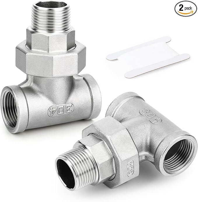 TAISHER 2PCS 304 Stainless Steel 3 Way Tee Union, 1/2" NPT Female x 1/2" NPT Male x 1/2" NPT Female Cast Pipe Fitting
