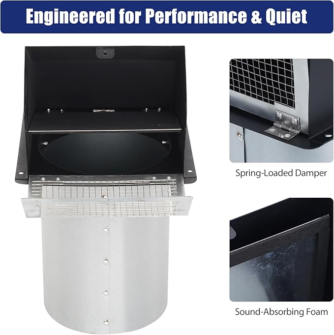 6 Inch Dryer Vent Cover Outside, Black Wall Dryer Vent Cap, No-Pest Metal Vent Covers for House Exterior