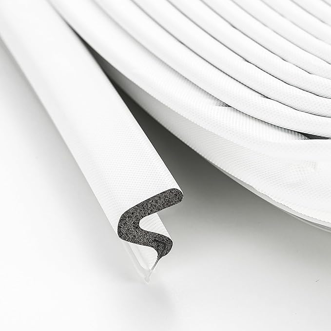 Weather Stripping Door Seal Strip - Soundproof Q-Shaped Foam for Exterior Door Frame, Large Gap Seal, Noise Cancelling, Easy to Install (White, 19.8FT)