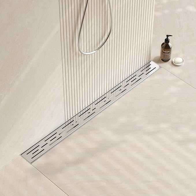 Neodrain 32 Inch Rectangular Linear Shower Drain with Brick Pattern Grate, Brushed 304 Stainless Steel Bathroom Floor Drain,Shower Floor Drain Includes Hair Strainer