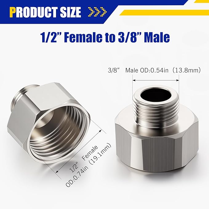 Shimeyao 16 Pcs Brass Water Line Adapter Pipe Fittings in 1/2" Female to 3/8" Male Reducer Adapter Compression Fitting for Bathroom Faucet Supply Hose Pipe Connector with Rubber Washer