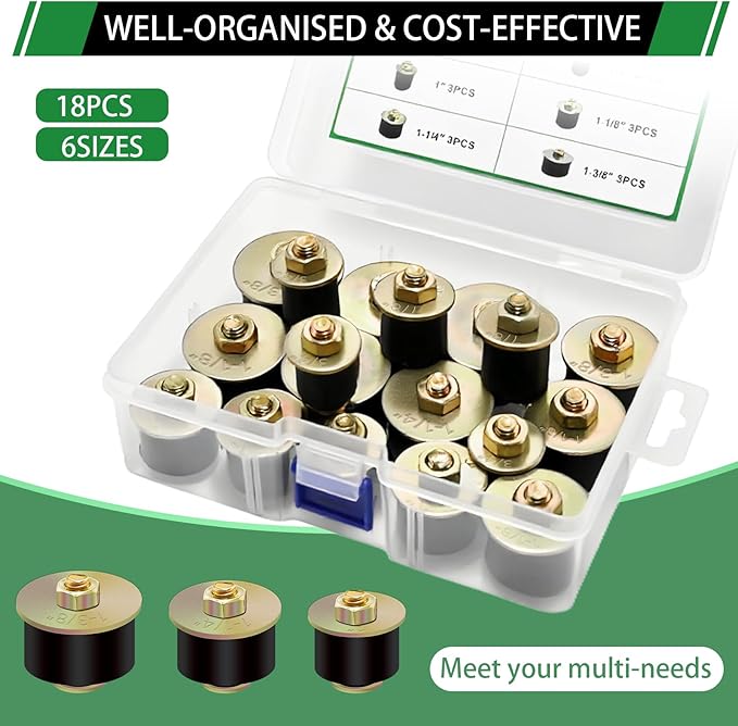 18pcs Freeze Rubber Expansion Plugs Kit, 6 Sizes Automotive Rubber Freeze Frost Expansion Plug Fit Hole 3/4" 7/8" 1" 1-1/8" 1-1/4" 1-3/8"