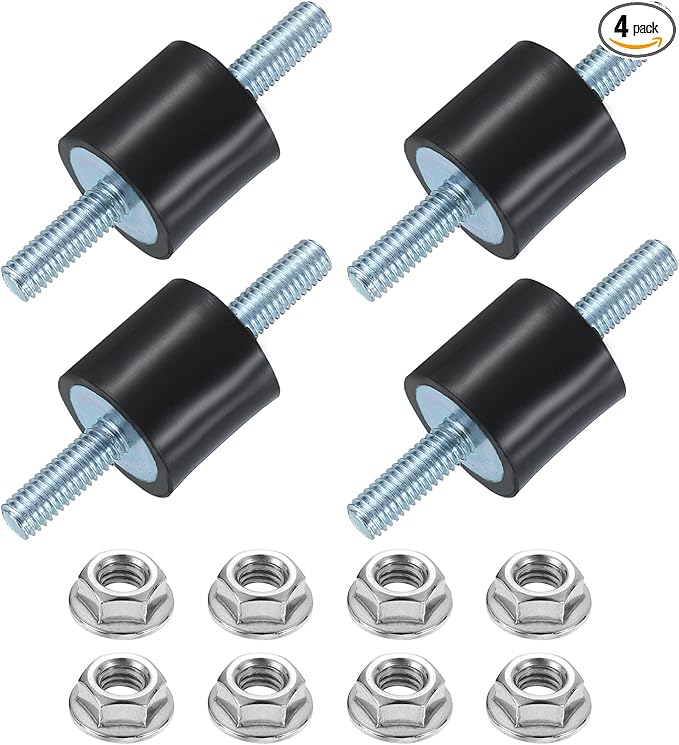 uxcell 4Pcs M6 x 18mm Rubber Mounts, 20 x 20mm Cylindrical Anti Vibration Isolator Studs Shock Absorber Double Studs with Nuts for Car Bobbin Generator Air Compressors