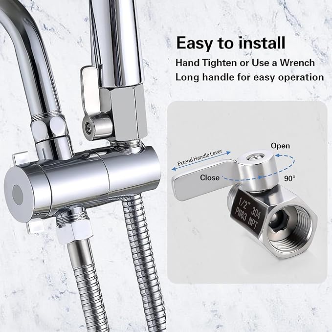 [2 Pack] Shower Head Shut Off Valve,304 Stainless Steel Mini Ball Valve NPT Thread(1/2"),Shower Head Flow Control Valve