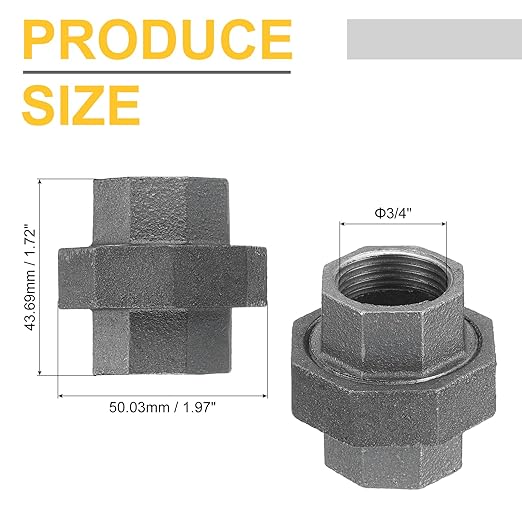 uxcell Pipe Fittings Union, 3/4 Inch Malleable Cast Iron Union Threaded for Vintage Retro Industrial Pipe, Furniture and DIY Decor Black, 10Pcs