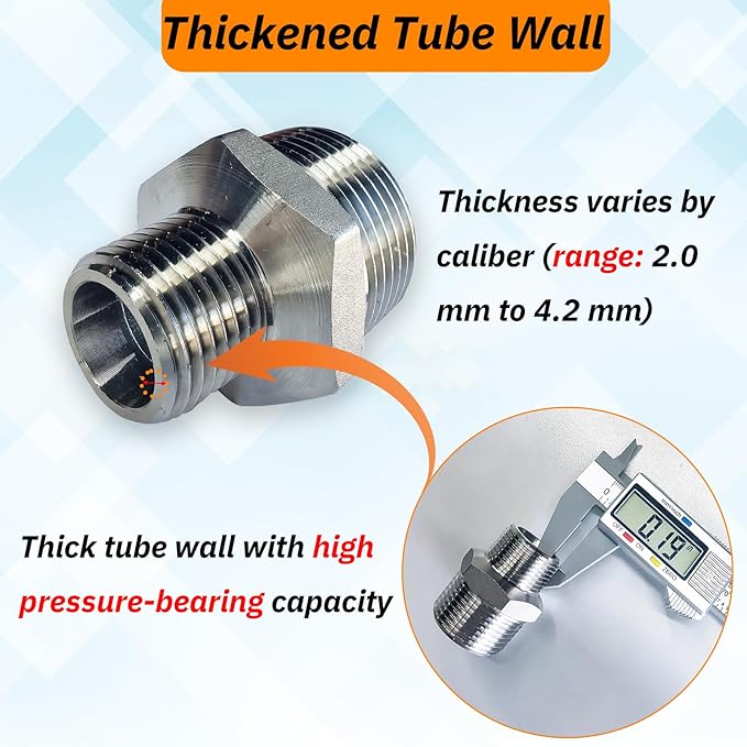 2pcs 1" NPT x 1/2" NPT Stainless Steel Nipple, 1" to 1/2 Adapter Fitting Reducing Solid Hex Stainless Steel Nipple, Male Reducer for Extending and Connecting Pipes