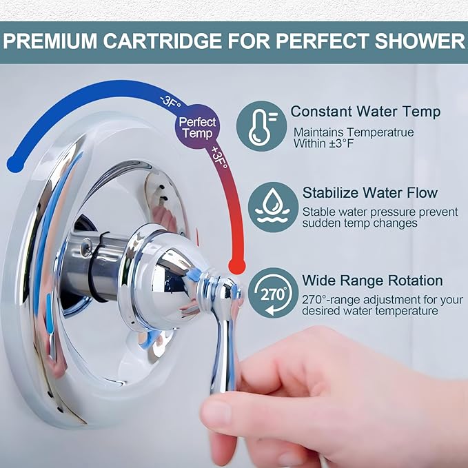 Shower Cartridge Kit 10 Pcs Replacement for Moen 1222 / 1222B, Fits PosiTemp Single Handle Faucet Valve, Replaces 158084 158085 Bathroom Faucet Cartridge, w/Lubricant and Clips, Brass Stem