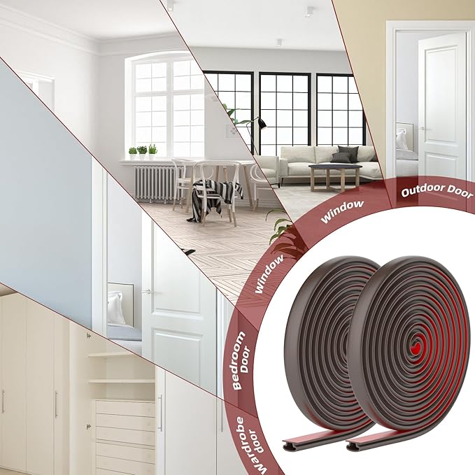 Weather Stripping Door Seal Strip, D Shape Rubber Door Weather Stripping,Self Adhesive Doors Seal Strip for Window Frame Weatherstripping Soundproofing Insulation (Brown, 50FT)