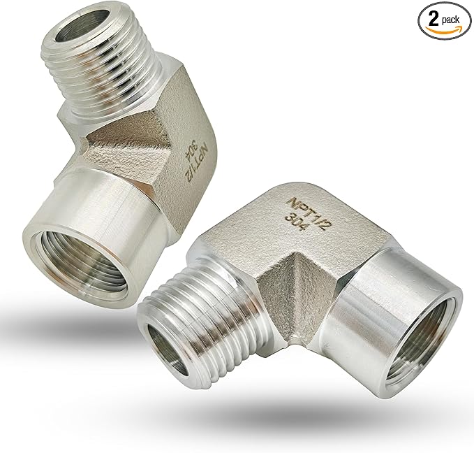 1/2" NPT Female x 1/2" NPT Male 90 Degree Street Elbow Pipe Fitting, 304 Stainless Steel Forged Barstock Street Elbow Adapter, Heavy Duty 5800PSI Pipe Fitting Connector (male x female,1/2")