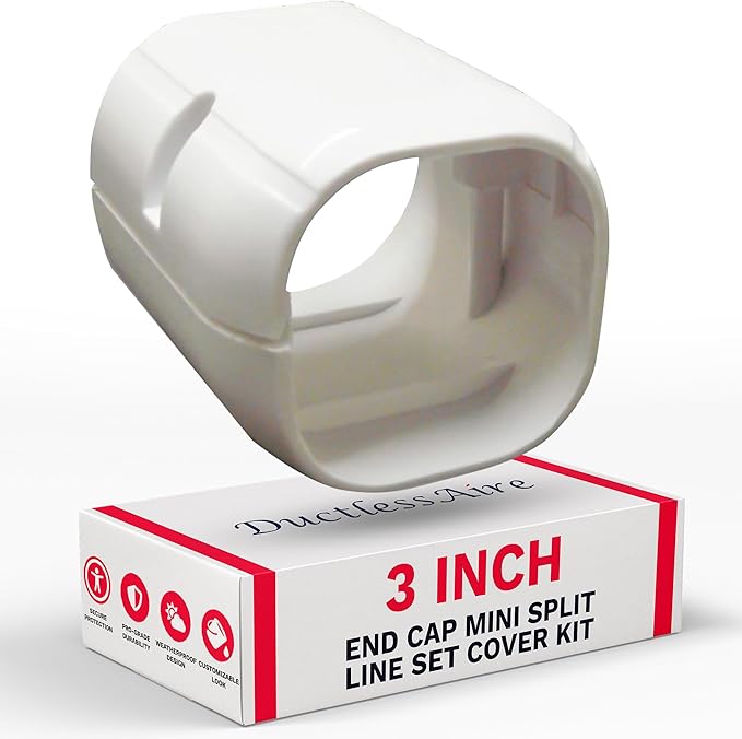 DuctlessAire Mini Split Line Set Cover - Lineset Covers for Mini Split Condenser, Central Air Systems, HVAC, Heat Pumps and More - AC Unit Cord Protector - Air Conditioner Accessories (3" End Cap)