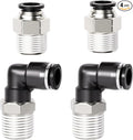 TAILONZ PNEUMATIC Elbow and Straight Combination 1/4 Inch Tube OD x 3/8 Inch NPT Thread Push to Connect Fittings PC-1/4-N3+PL-1/4-N3(Pack of 4)