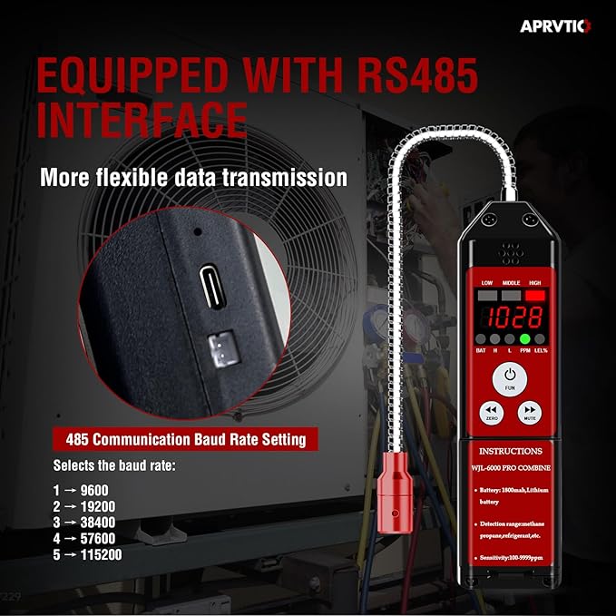 Combustible Gas & Refrigerant Leak Detector, Aprvtio WJL-6000PRO Combine Gas Tester with Loud Alarm, Measures PPM%LEL 1800mAh Rechargeable Battery for R454B R410A A2L Propane Methane