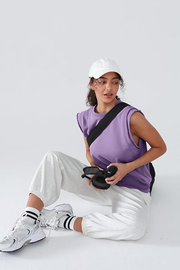 Workout Tank Tops Woman Crew Neck Athletic Tops Cotton Sweatshirt Loose Fit Muscle Tanks Runnning Gym Sports Shirt