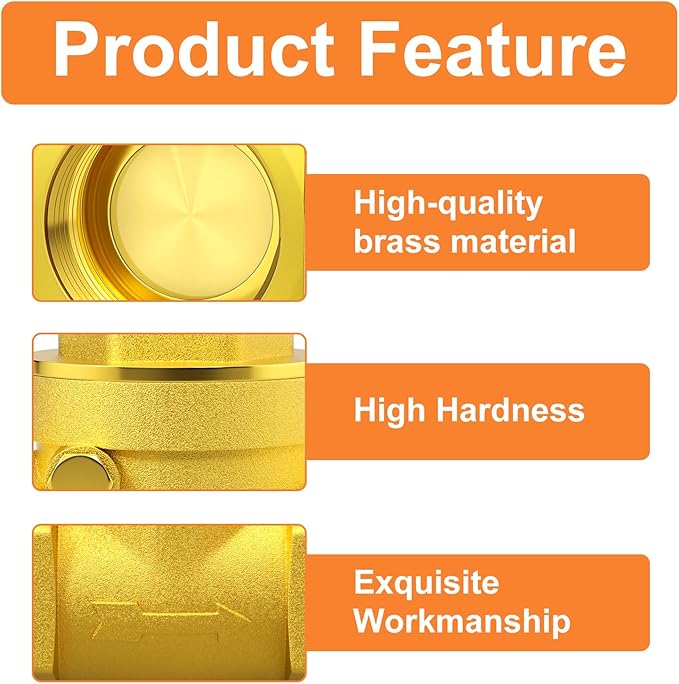 GASHER 1PC Swing Brass Check Valve DN65 2-1/2" Female Thread, Backflow Prevention, One Way Check Valves for Sump Pump and Air Compressor, Gas Air Fuel Oil Water