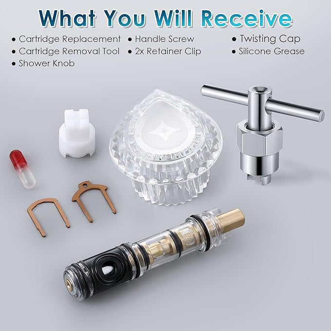 Cartridge Replacement with Removal Tool & Faucet Handle, Compatible with Moen 1225/1225B & 96797 & 104421, Compatible with Moen Chateau Series and/Moentrol Single Handle Tub and Shower Valve