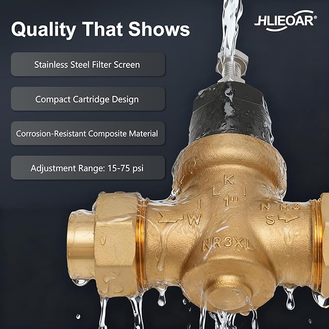 1" NR3XLDU Water Pressure Reducing Valve, Double Union FNPT Connection, for Home & Commercial Use