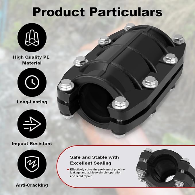 Pipe Repair Clamp 2 inch, Water Pipe Leak Repair Clamp, Pipe Repair Kit for Plastic and Metal Pipes, Leak Stopper with Anti-Impact, Suitable for Pipes 50MM OD