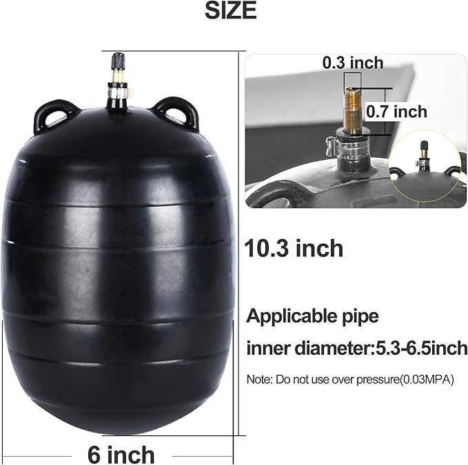 6 Inch Inflatable Pipe Plug, Water Shut Off Airbag for Drain & Sewer Lines - Reusable Rubber Test Ball, Temporary Water Blocker for Pipe Repair, Closed Water Testing & Maintenance