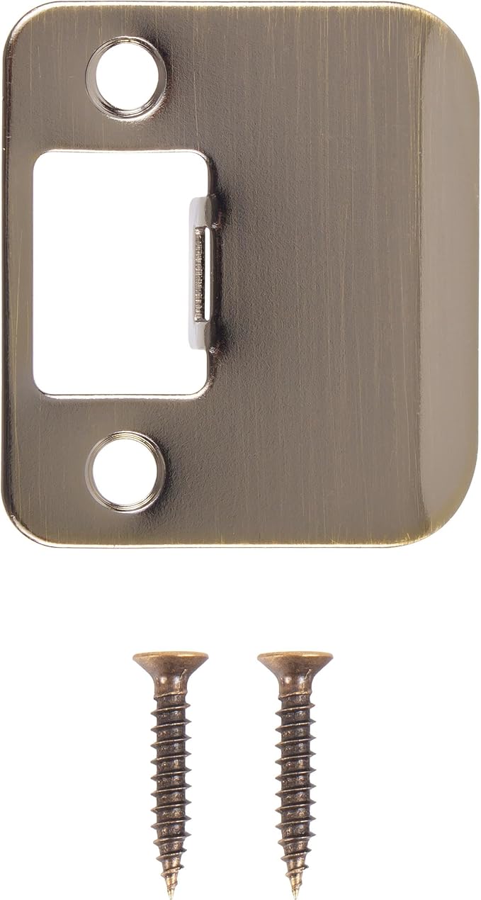 Round Corner Extended Lip Strike Plate, 2-1/4" x 1-1/2", (2" Overall Length), Antique Brass by Stone Harbor Hardware